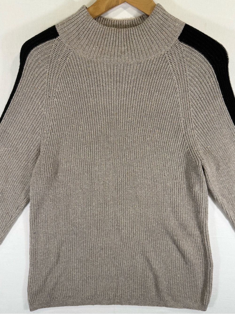 J. Jill Taupe Oversized Turtleneck Sweater with Black Shoulder Panels